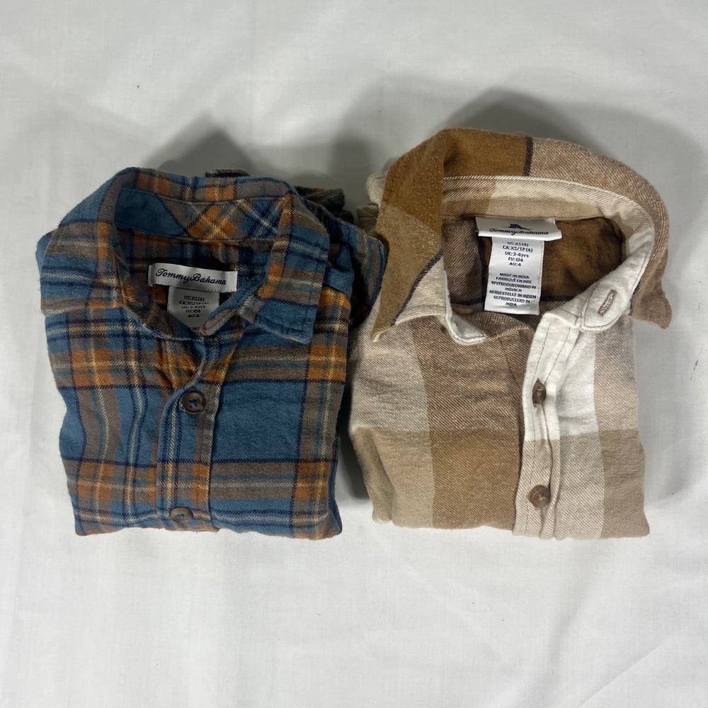 Tommy Bahama Flannel Shirts Plaid Multicolor Boys Size 4 XS Lot of 2